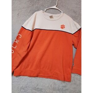 Clemson Tigers Sweatshirt Women Extra Large Champion Spellout Sleeve Orange NCAA